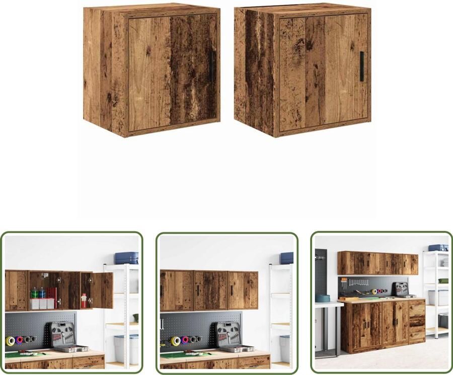 VidaXL Garage wandkasten 2 st bewerkt hout oud hout Garage Opslag Wandkast Gereedschapsopstelling Houtwerkbank Kluswinkel