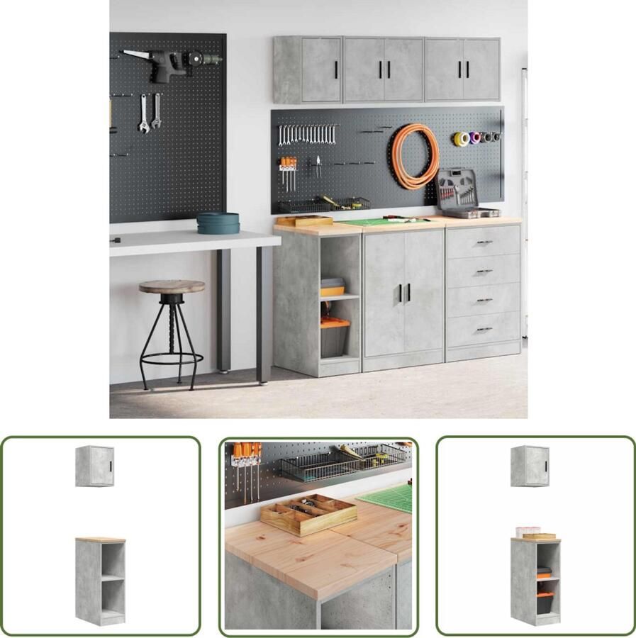 VidaXL Garagekasten 2 st bewerkt hout betongrijs Garagekast Opbergkast Gereedschap Workshop DIY