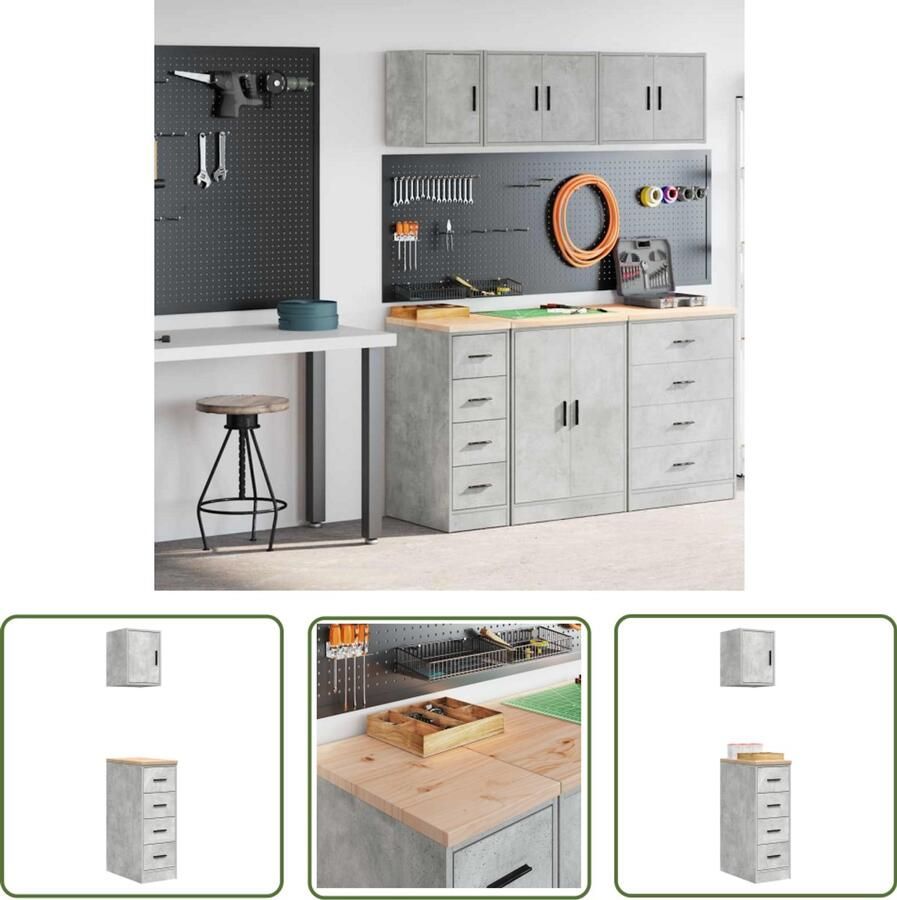 VidaXL Garagekasten 2 st bewerkt hout betongrijs Garagekasten Opbergkast Gereedschap DIY Workshop