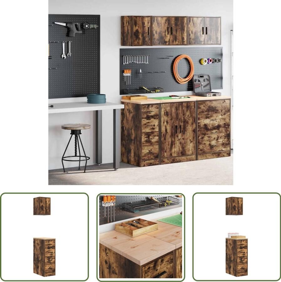 VidaXL Garagekasten 2 st Spaanplaat gerookt eiken Garagekast Opbergkast Gereedschap Tools Workshop