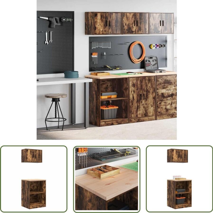VidaXL Garagekasten 2 st Spaanplaat gerookt eiken Garagekasten Opbergkast Gereedschap Tools DIY