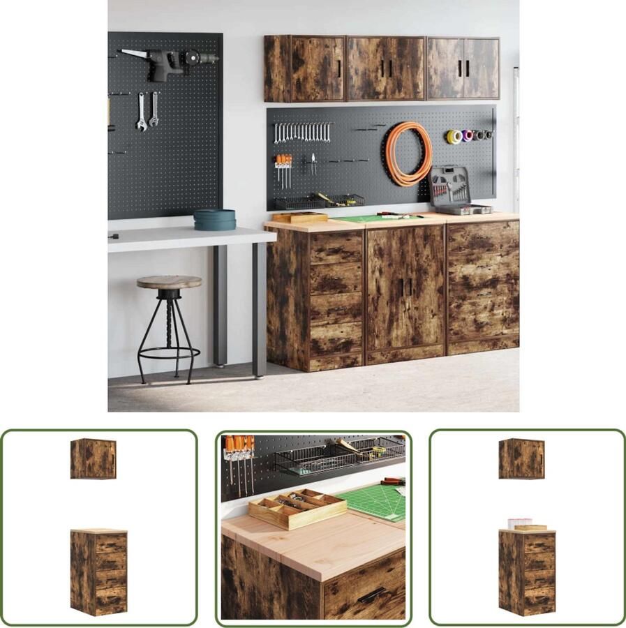 VidaXL Garagekasten 2 st Spaanplaat gerookt eiken Garagekasten Opbergkast Gereedschapsschuif Werkbank DIY