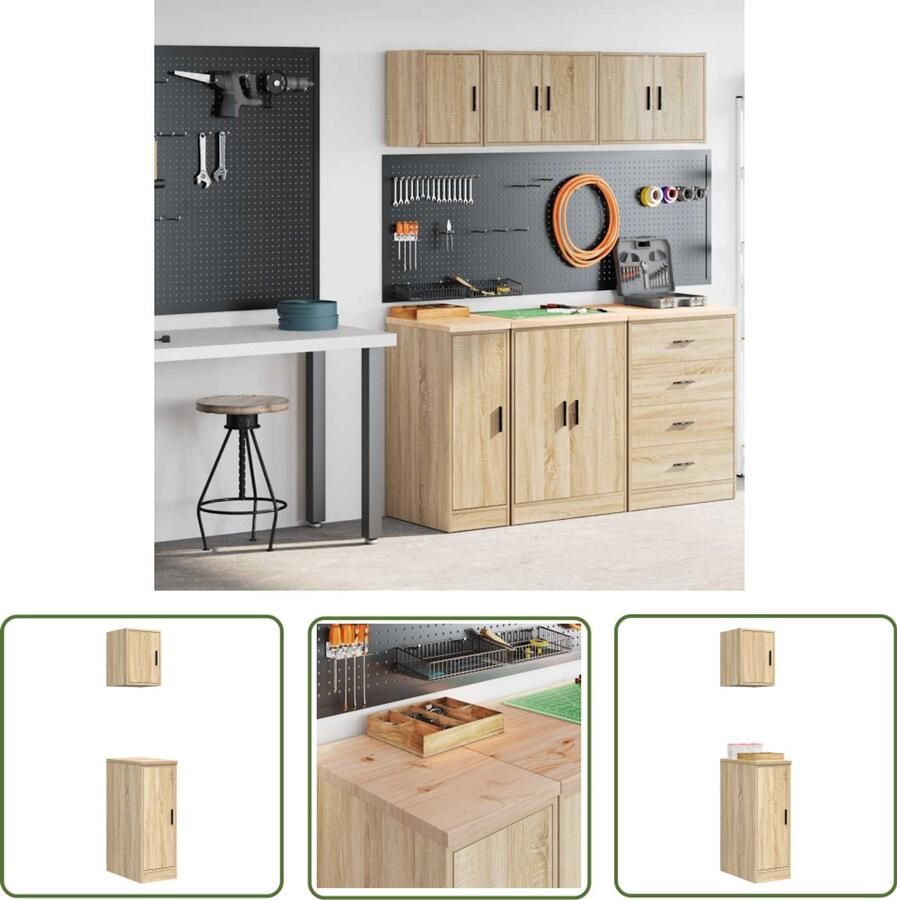 VidaXL Garagekasten 2 st Spaanplaat Sonoma eikenkleurig Garage Kast Opbergkast Gereedschapsschuif Tool Organizer DIY Tools