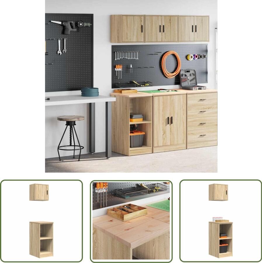 VidaXL Garagekasten 2 st Spaanplaat Sonoma eikenkleurig Garagekast Opbergkast Gereedschap Tools DIY