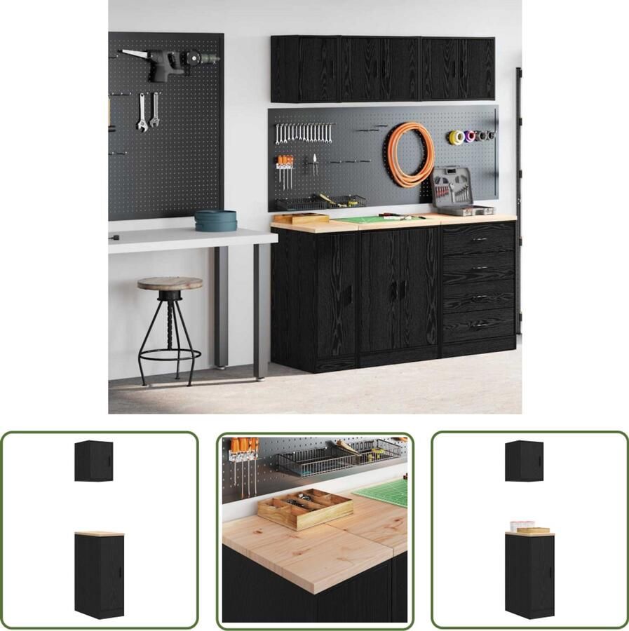 VidaXL Garagekasten 2 st spaanplaat zwart Garage Kast Opbergkast Gereedschapsschuif Tool Organizer DIY Tools
