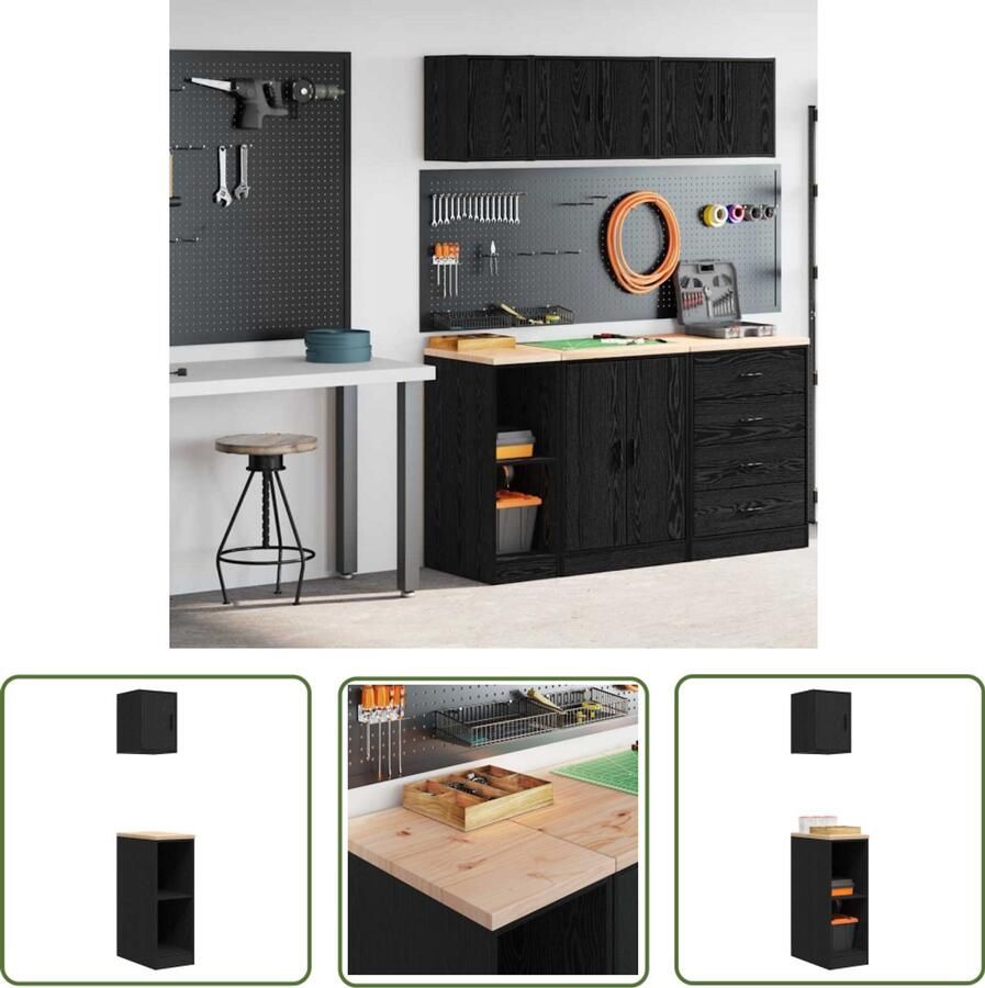 VidaXL Garagekasten 2 st spaanplaat zwart Garagekast Opbergkast Gereedschap DIY Workshop