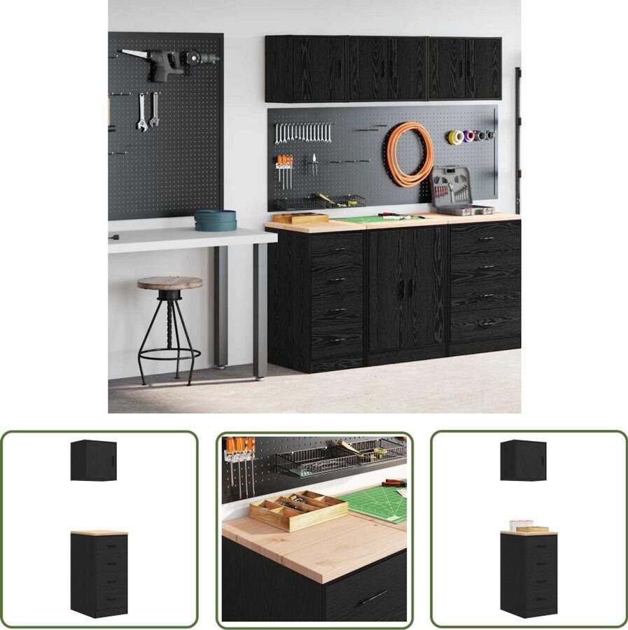 VidaXL Garagekasten 2 st spaanplaat zwart Garagekasten Opbergkast Gereedschapsschuif Werkbank DIY