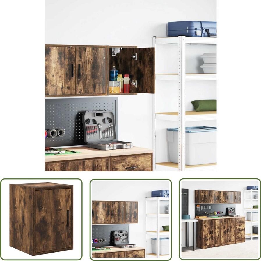VidaXL Garagewandkast bewerkt hout gerookt eiken Garagekast Wandkast Opbergkast Houten Kast Gereedschapkast