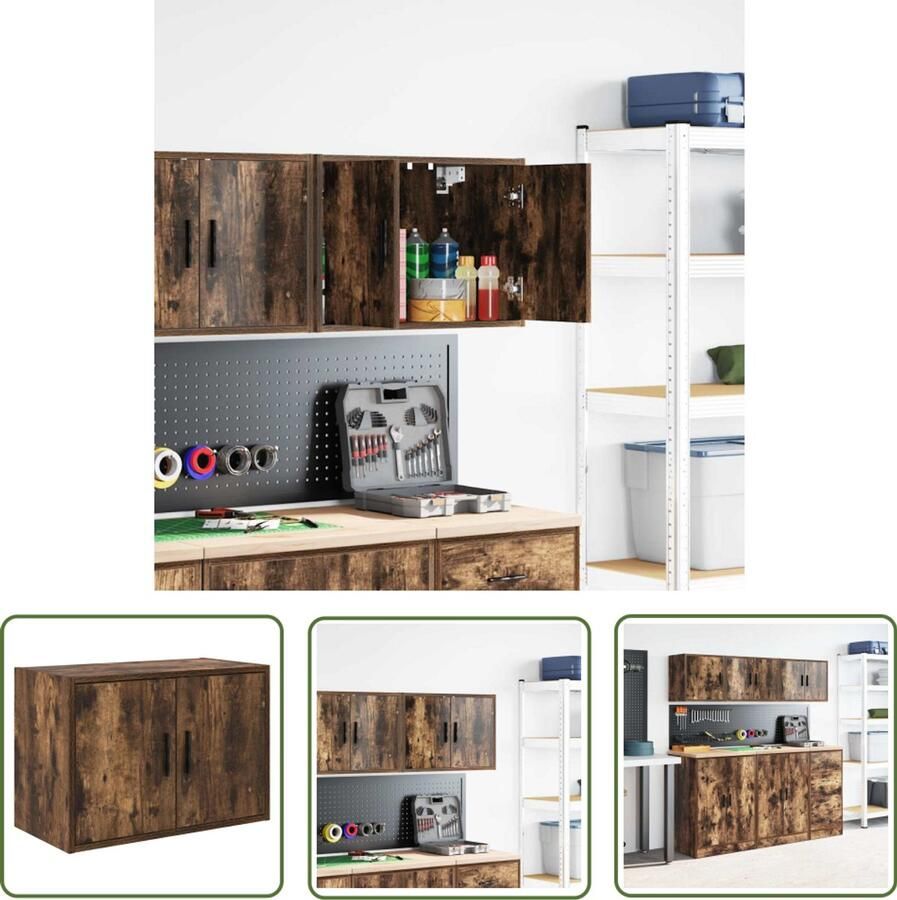 VidaXL Garagewandkast bewerkt hout gerookt eiken Garagekast Wandkast Opbergkast Houten Kast Gereedschapkast