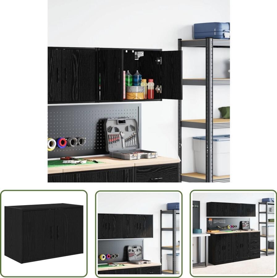 VidaXL Garagewandkast spaanplaat zwart Garagekast Wandkast Opbergkast Gereedschapskast Houten Kast