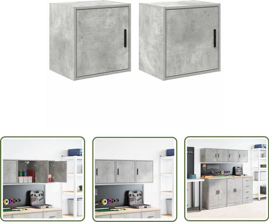 VidaXL Garagewandkasten 2 st bewerkt hout betongrijs Garage Opslag Garage Organisatie Wandkast Houten Kast Bergruimte