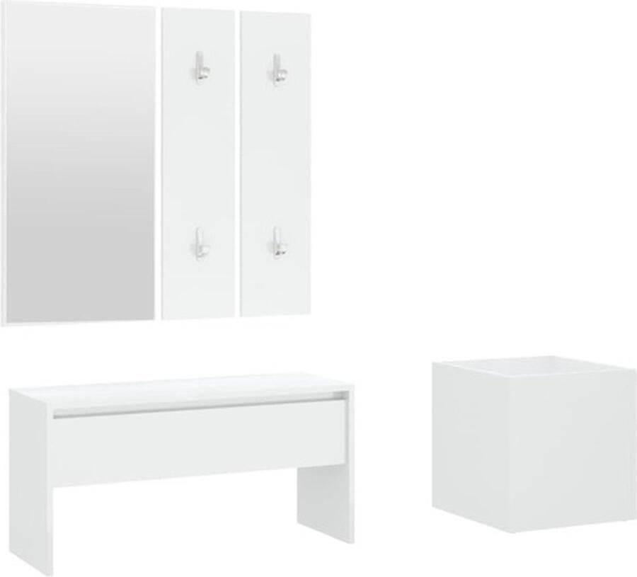 The Living Store Hallway Set White Wood 80 x 30.5 x 40 cm Storage Bench with Mirror Coat Hooks and Plant Box Halkast Garderobe Opbergbench Houten Meubels Wit Meubel