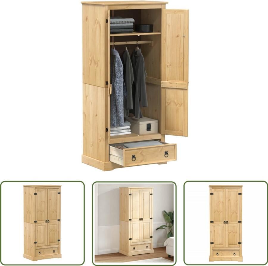 VidaXL Garderobe Kasten Kledingkast Corona 76x50x170 cm massief grenenhout Meubel Hout Grenenhout