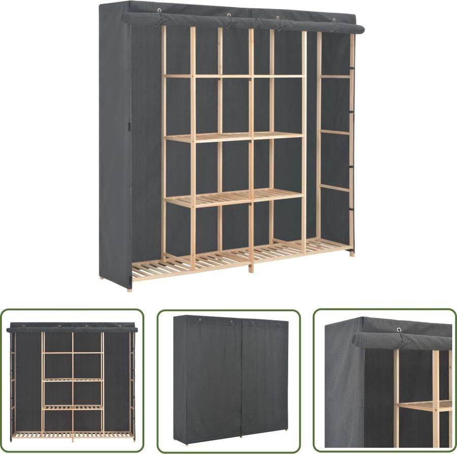 The Living Store Kledingordener Functioneel Houten Structuur Stoffen Bekleding Grijs 173x40x170 cm Kledingkast Garderobe Kast Opslagruimte Interieurdecoratie