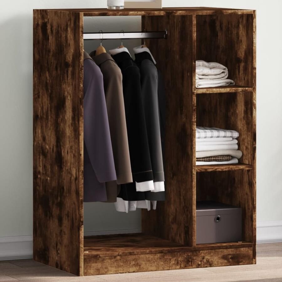 The Living Store Kledingkast 77x48x102 cm bewerkt hout gerookt eikenkleurig Kledingkast Garderobe Kledingopbergers Houten Kledingkast Bruine Kledingkast