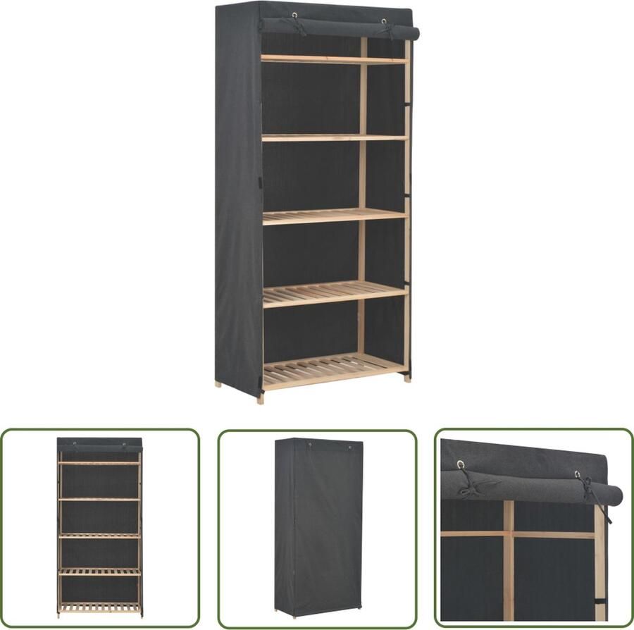 The Living Store Kledingkast 79x40x170 cm stof grijs Kledingkast Garderobe Opbergkast Stoffenvak Kledingopslag