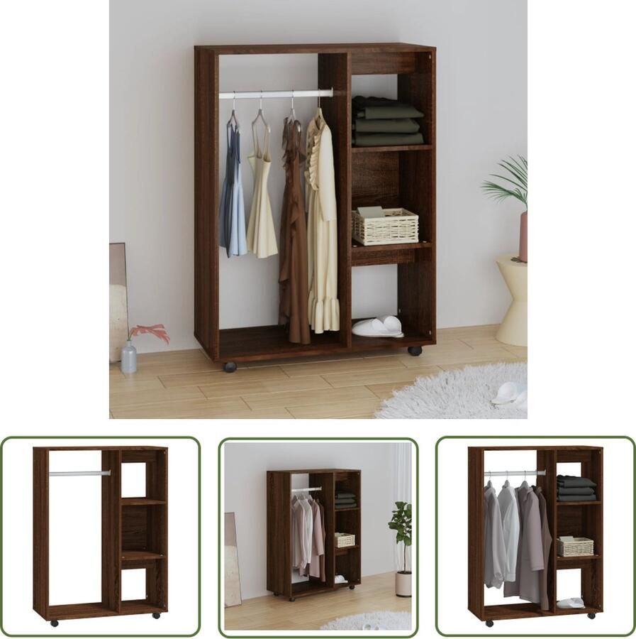 The Living Store Kledingkast Bruineiken 80 x 40 x 110 cm Hoogwaardig bewerkt hout Kledingkast Garderobe Houten Kast Bruine Kast Bergruimte - Foto 2