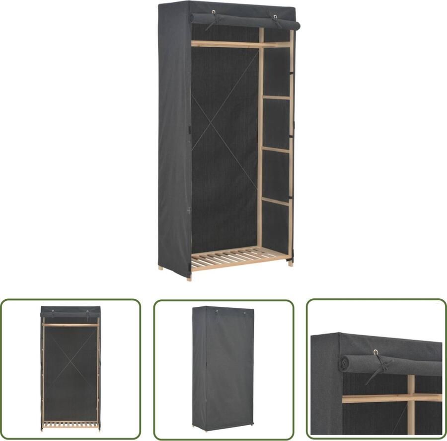 The Living Store Kledingkast 79x40x170 cm stof grijs Klerenkast Garderobe Opslagruimte Kledingopslag Meubel