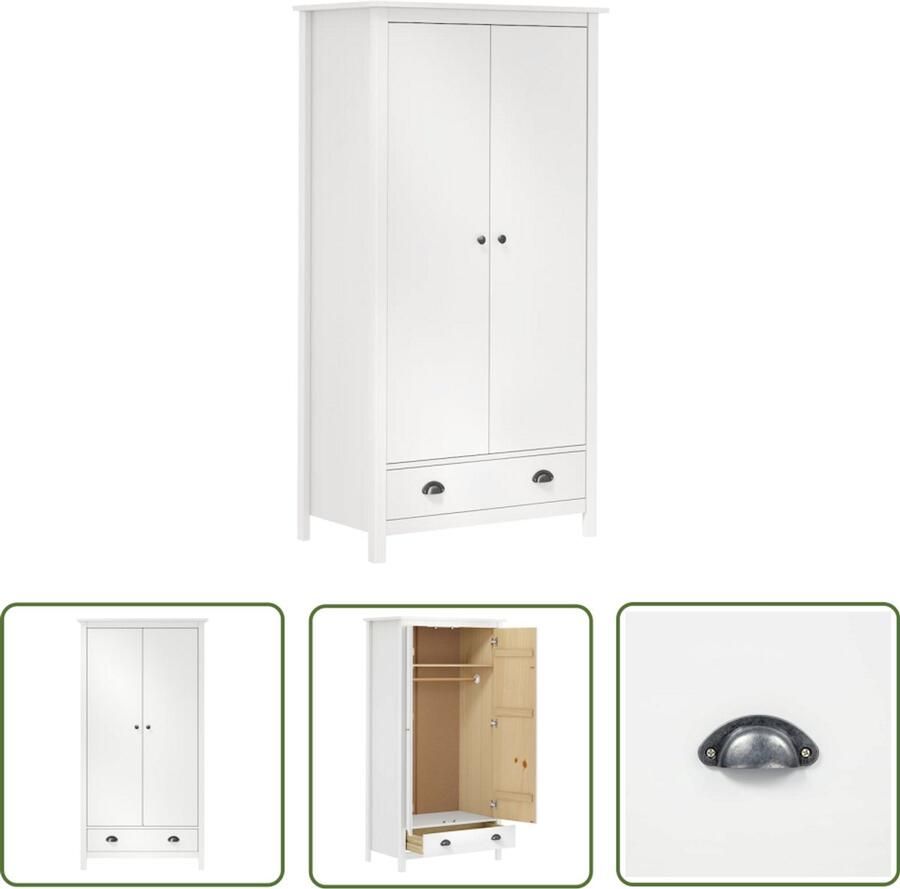 The Living Store Hill Linnenkast 89 x 50 x 170 cm Massief grenenhout 1 lade 1 schap 1 groot vak met hangstang Klerenkast Garderobe Houten Kast Grenenhouten Kast Witte Kast - Foto 3