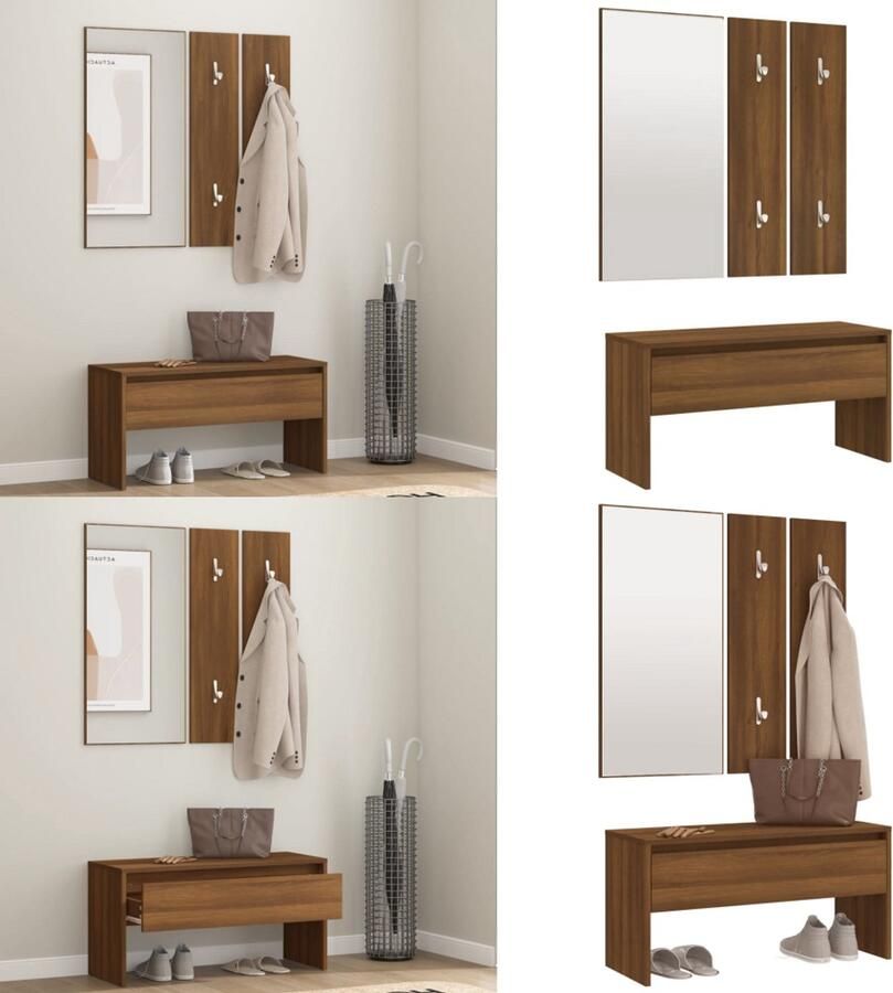 VidaXL Garderobe set bewerkt hout bruin eikenkleur Halmeubelset Halmeubelsets Halmeubel Garderobeset