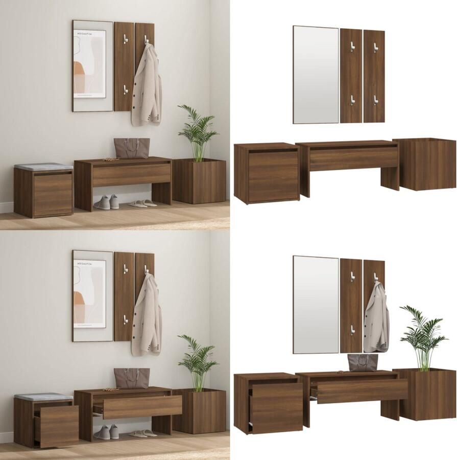 VidaXL Garderobe set bewerkt hout bruin eikenkleur Halmeubelset Halmeubelsets Halmeubel Garderobeset