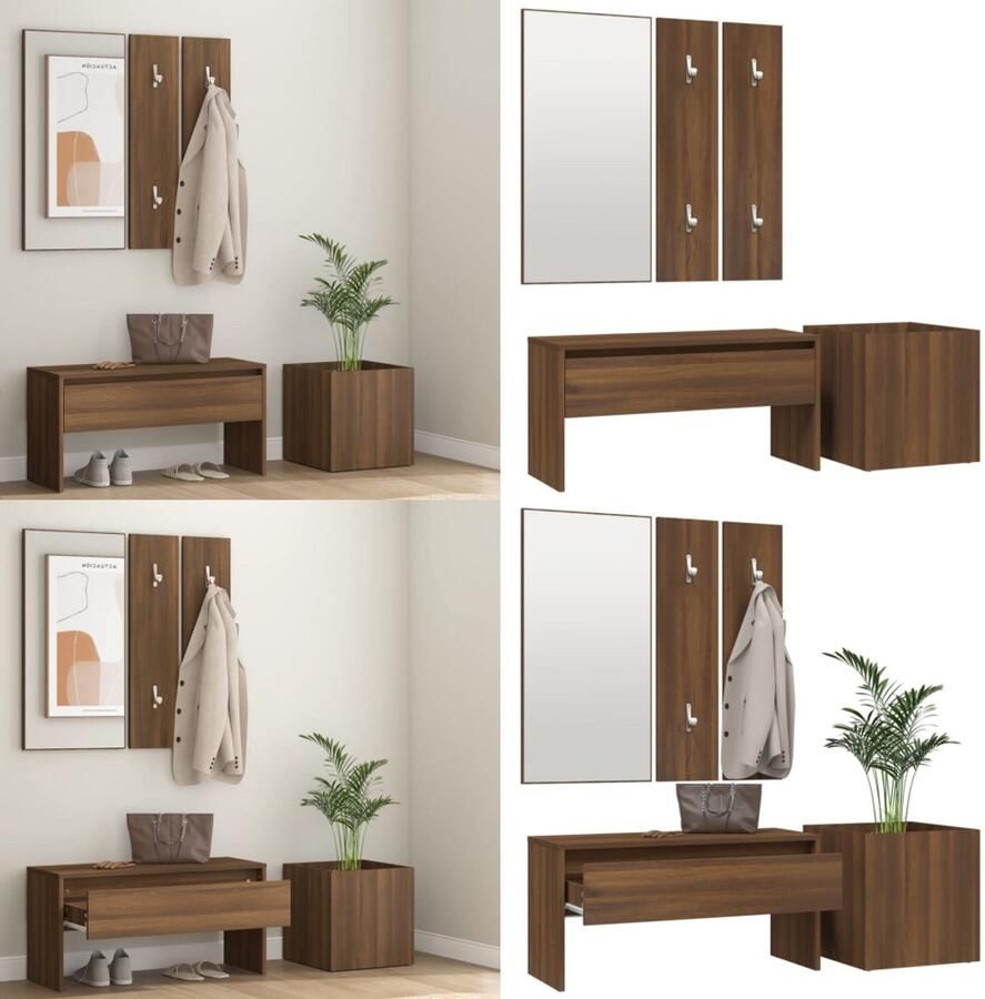 VidaXL Garderobe set bewerkt hout bruin eikenkleur Halmeubelset Halmeubelsets Halmeubel Garderobeset