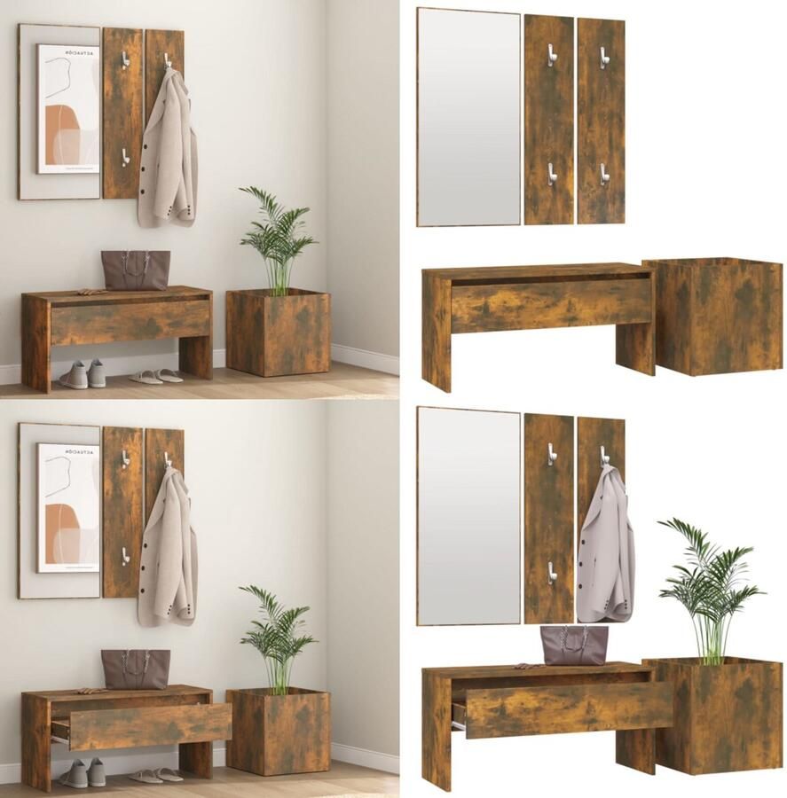 VidaXL Garderobe set bewerkt hout gerookt eikenkleurig Halmeubelset Halmeubelsets Halmeubel Garderobeset