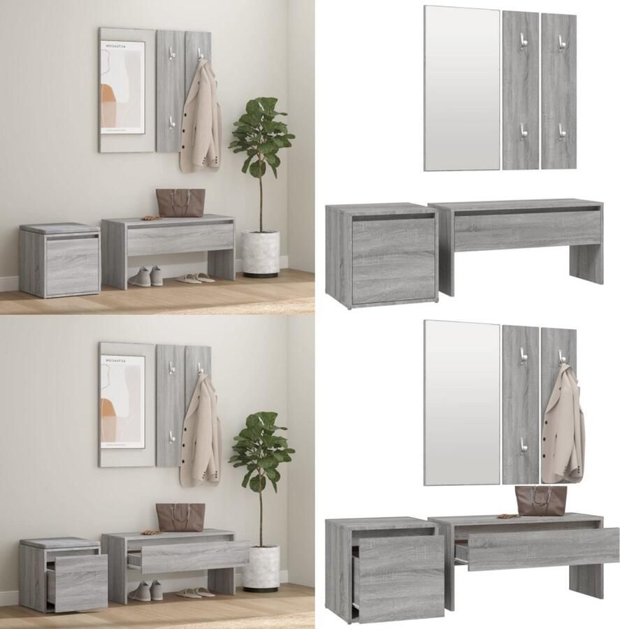 VidaXL Garderobe set bewerkt hout grijs sonoma eikenkleurig Halmeubelset Halmeubelsets Halmeubel Garderobeset