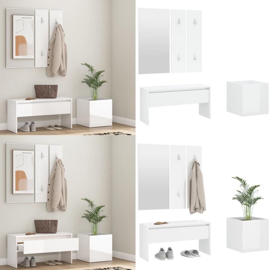 VidaXL Garderobe set bewerkt hout hoogglans wit Gangmeubelset Gangmeubelsets Halmeubel Garderobeset