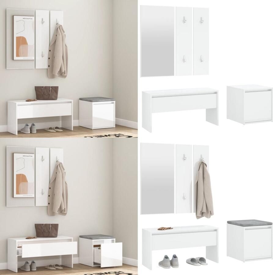VidaXL Garderobe set bewerkt hout hoogglans wit Halmeubelset Halmeubelsets Halmeubel Garderobeset