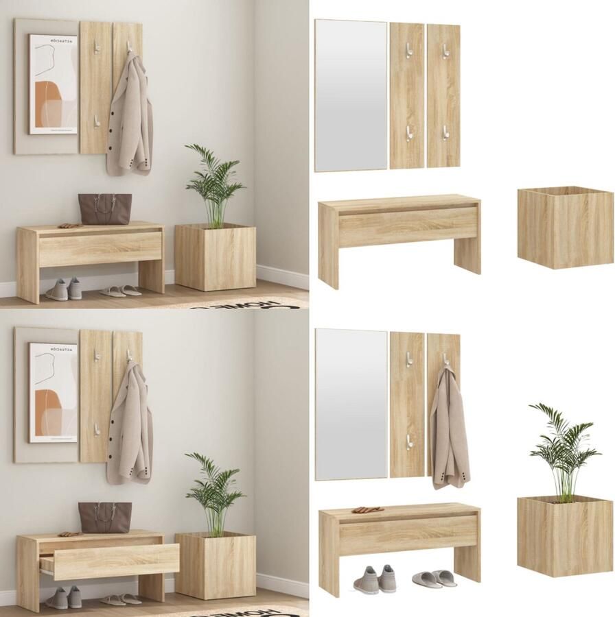 VidaXL Garderobe set bewerkt hout sonoma eiken Gangmeubelset Gangmeubelsets Halmeubel Garderobeset