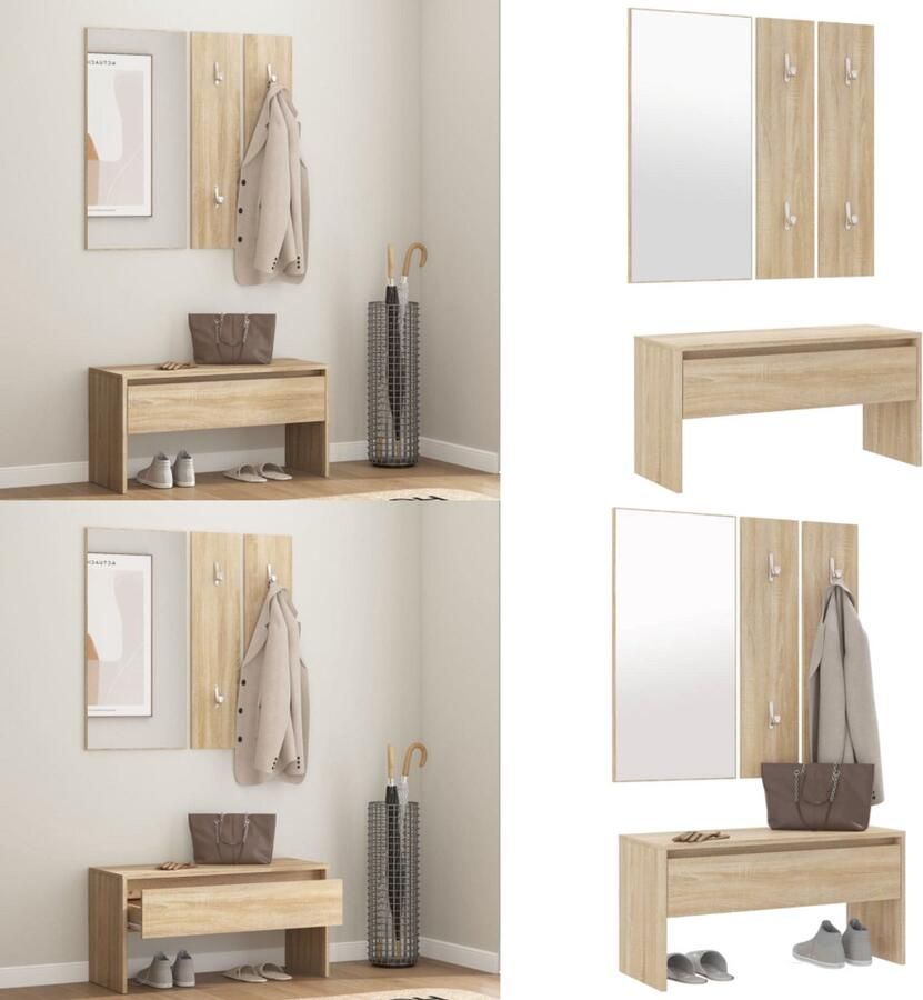 VidaXL Garderobe set bewerkt hout sonoma eiken Halmeubelset Halmeubelsets Halmeubel Garderobeset