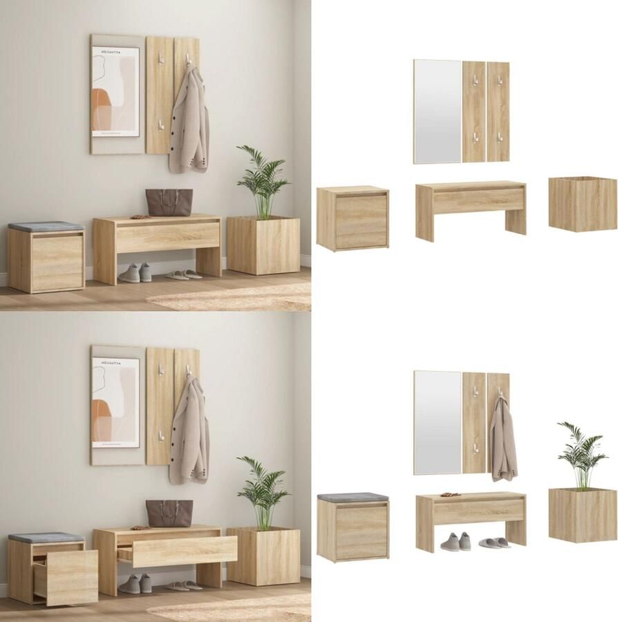 VidaXL Garderobe set bewerkt hout sonoma eikenkleurig Gangmeubelset Gangmeubelsets Halmeubel Garderobeset