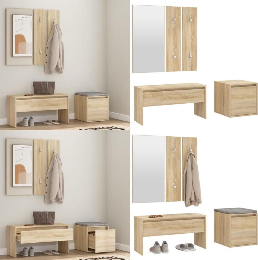 VidaXL Garderobe set bewerkt hout sonoma eikenkleurig Halmeubelset Halmeubelsets Halmeubel Garderobeset