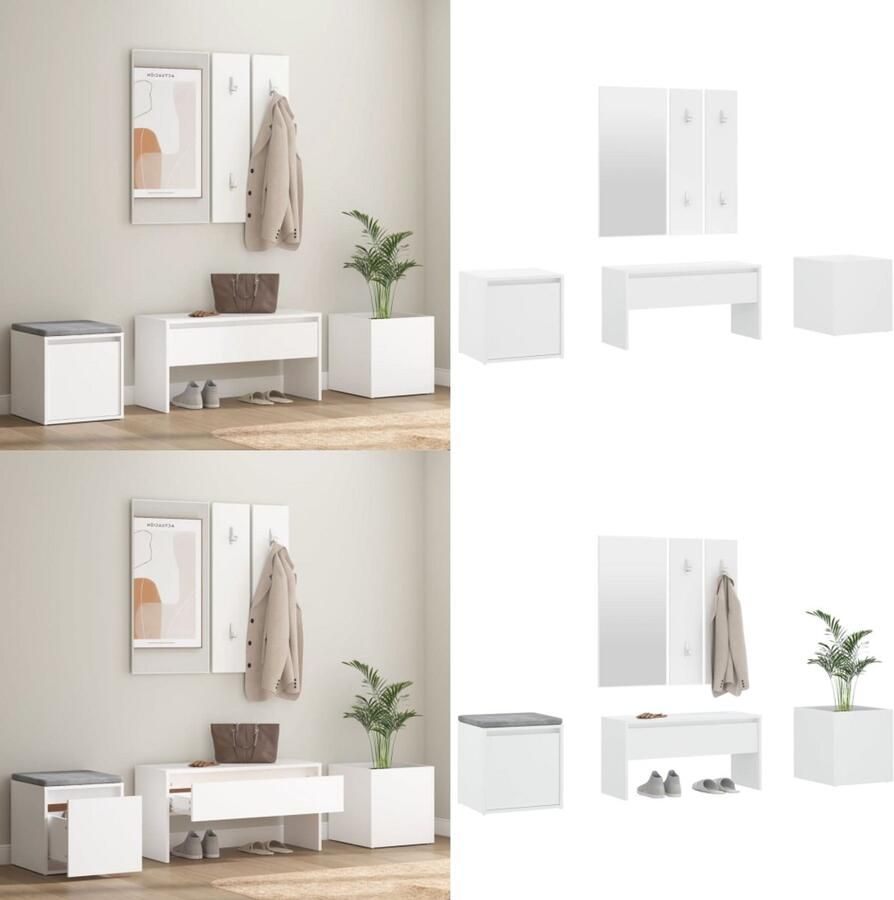 VidaXL Garderobe set bewerkt hout wit Gangmeubelset Gangmeubelsets Halmeubel Garderobeset