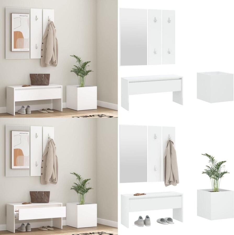 VidaXL Garderobe set bewerkt hout wit Gangmeubelset Gangmeubelsets Halmeubel Garderobeset