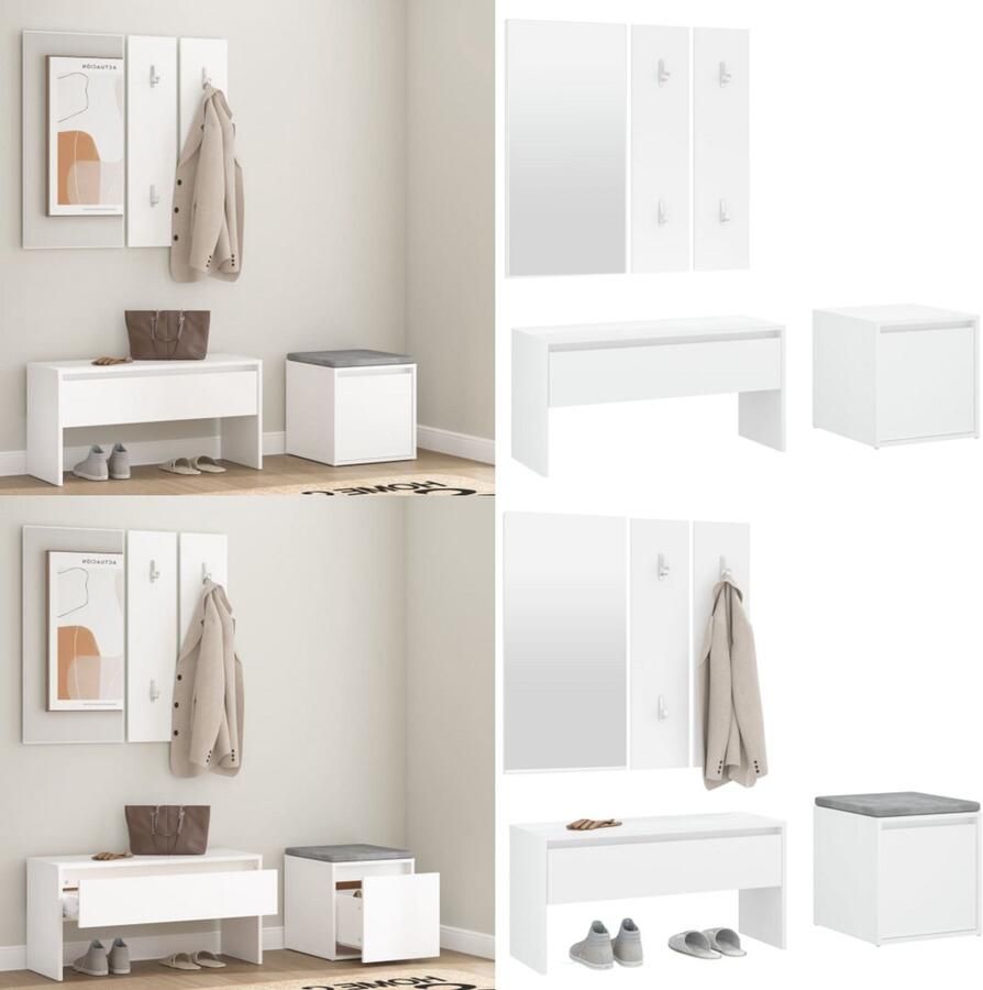 VidaXL Garderobe set bewerkt hout wit Halmeubelset Halmeubelsets Halmeubel Garderobeset