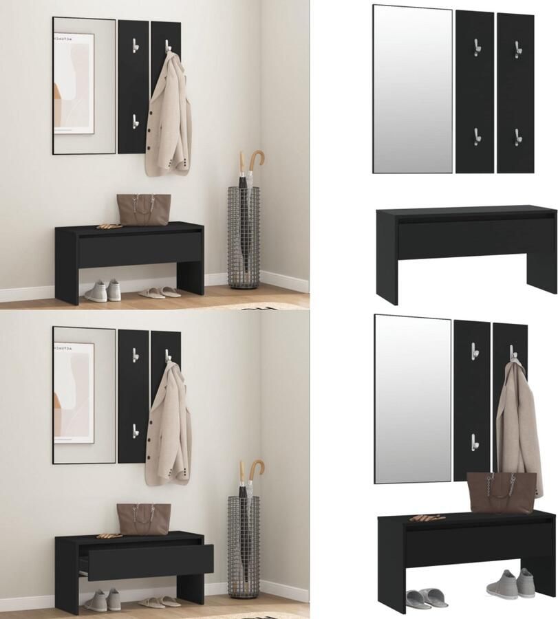 VidaXL Garderobe set bewerkt hout zwart Halmeubel Halmeubelen Garderobeset Gangkast