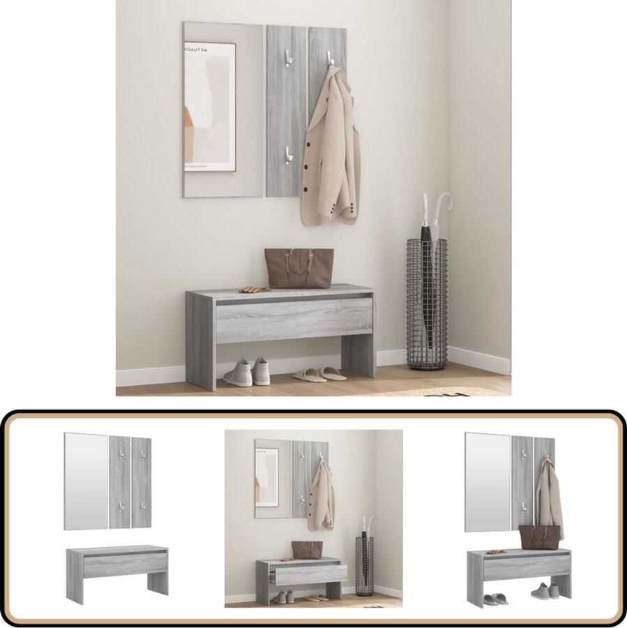 VidaXL Garderobe set Grijs Sonoma Eiken Complete Haloplossing Gangkast Halstandaard Entreehal Meubilair Kastjes Wandrek