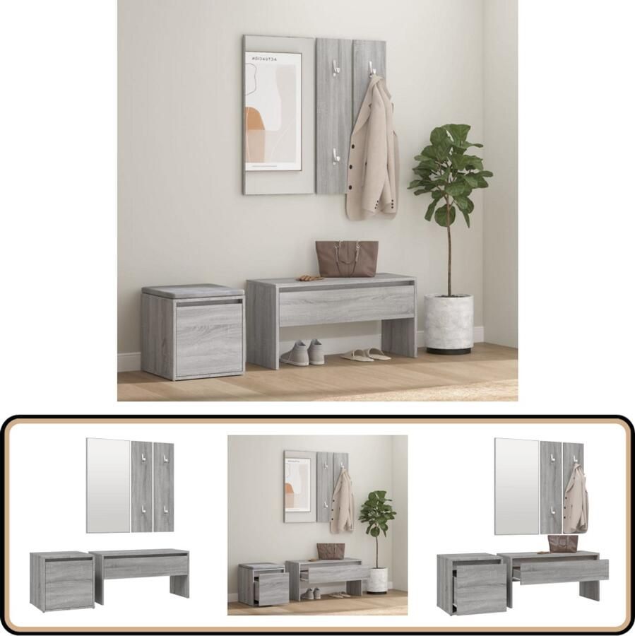 VidaXL Garderobe Set Grijs Sonoma Eikenkleur Compleet Gangkast Set Hal Meubilair Entree Kast Opbergkast Houten Kast