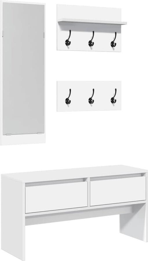 VidaXL 4-delige Garderobe set bewerkt hout wit Halmeubel Halmeubelen Garderobeset Gangkast