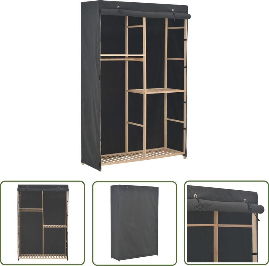 The Living Store Garderobekast 110 x 40 x 170 cm 3 lagen Grijs Kledingkast Garderoben Opslagmogelijkheden Stofkast Dressoir - Foto 2
