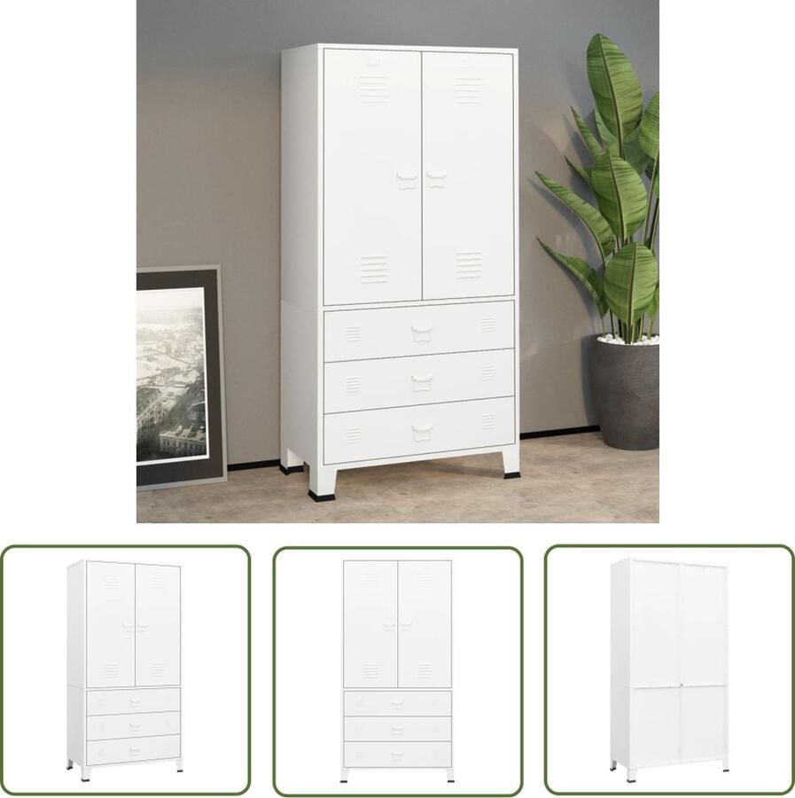 The Living Store Kledingkast industrieel 90x50x180 cm metaal wit Metalen Kledingkast Garderoben Opbergkast Industrieel Design Wit - Foto 2