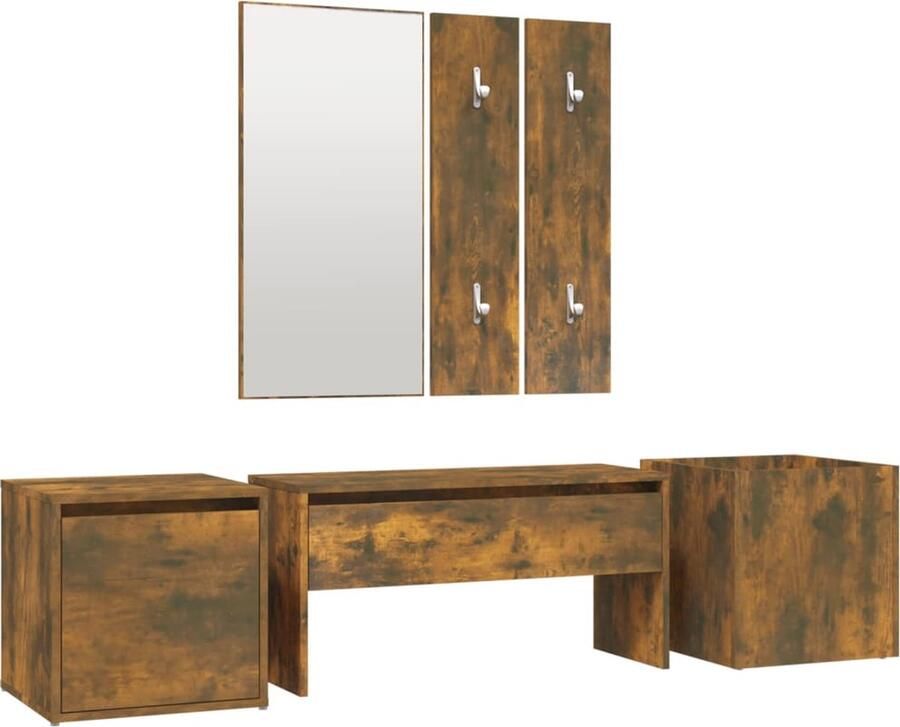 VidaXL Garderobeset Gerookt Eiken Complete Set Hal Meubels Kastenkast Entreeset Bruine Meubelen Houten Meubelstukken Vintage Meubilair Badkamerkast