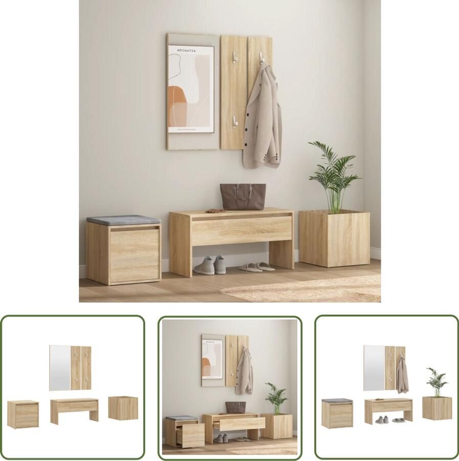 VidaXL Garderobeset Sonoma Eikenhout Complete Set Gangkast Kastdeur Hal Meubilair Entreesysteem Wandplank Bergruimte Houten Meubel Beige Sonome Eiken