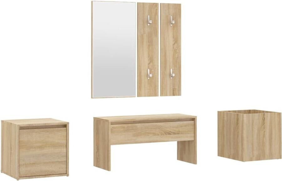 VidaXL Garderobeset Sonoma Eikenhout Complete Set Gangkast Kastdeur Hal Meubilair Entreesysteem Wandplank Bergruimte Houten Meubel Beige Sonome Eiken - Foto 2
