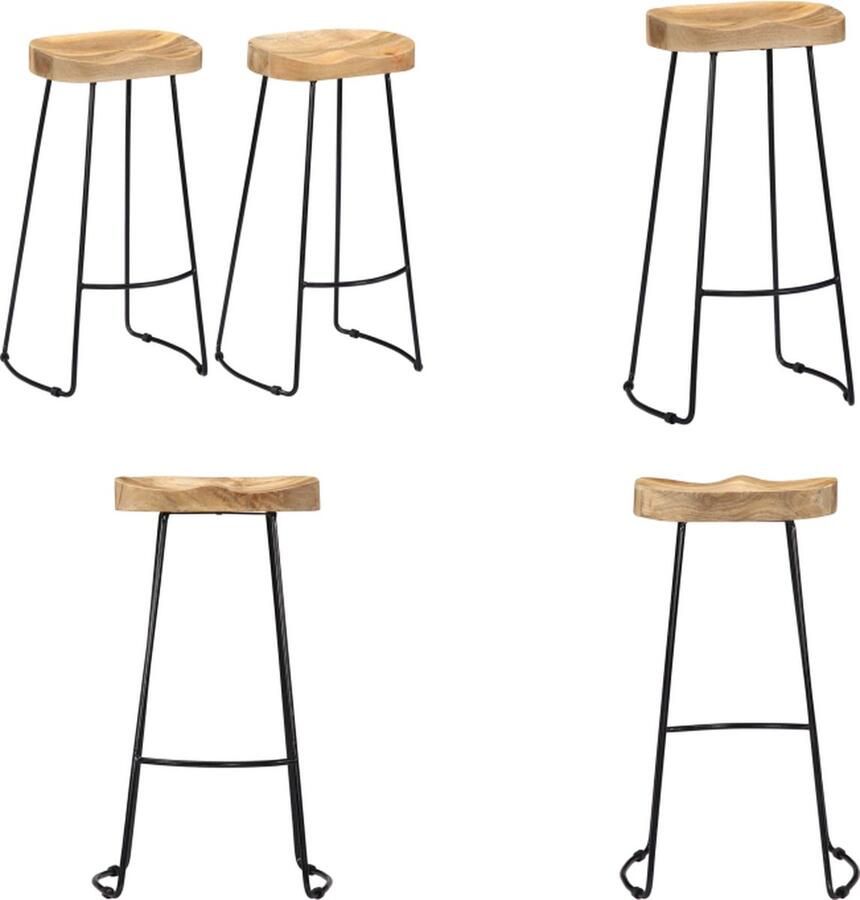 VidaXL Gavin barkrukken 2 st massief mangohout Barstoel Barstoelen Barkruk Barkrukken