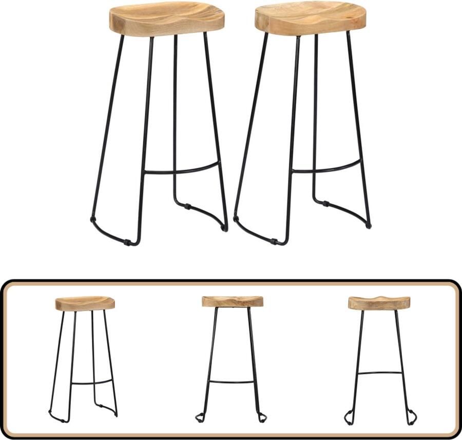 VidaXL Gavin Barkrukken Mangohout Set van 2 Retro Barkruk Mangohouten Meubels Bruine Barkruk Industriele Stoelen Vintage Stoelen Salonbarstoelen Dining Chairs