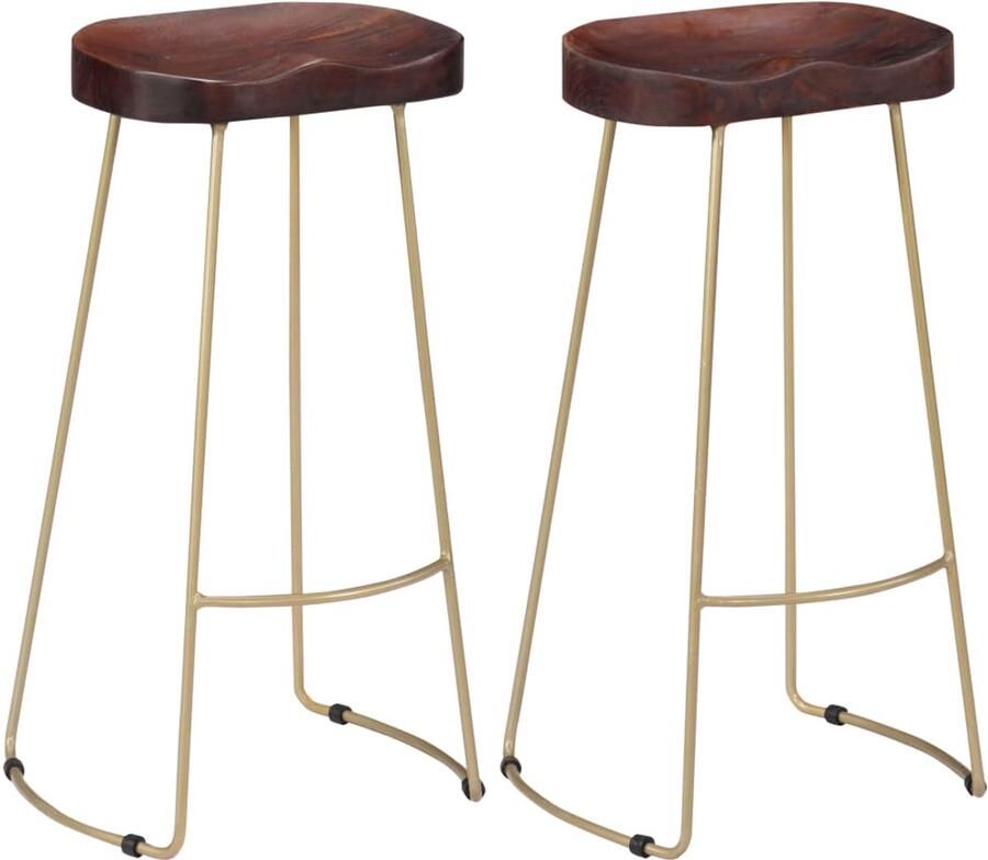 VidaXL Gavin barkrukken Massief mangohout 2 stuks Retro Barkruk Barkrukken Set Mangohout Meubels Bruine Barkruk Industrieel Stoel