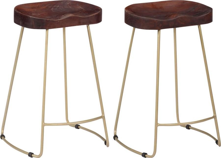 VidaXL Gavin barkrukken Set van 2 Massief Mangohout Retro Barkruk Barkrukken Mangohout Meubels Bruine Barkruk Industrieel Design Keukenbar Stoel Eetkamerstoel - Foto 2